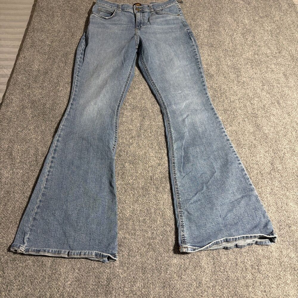 Vtg LEE Denim Jeans Womens Size 8 Medium Blue Flare Leg Bottoms Stretch